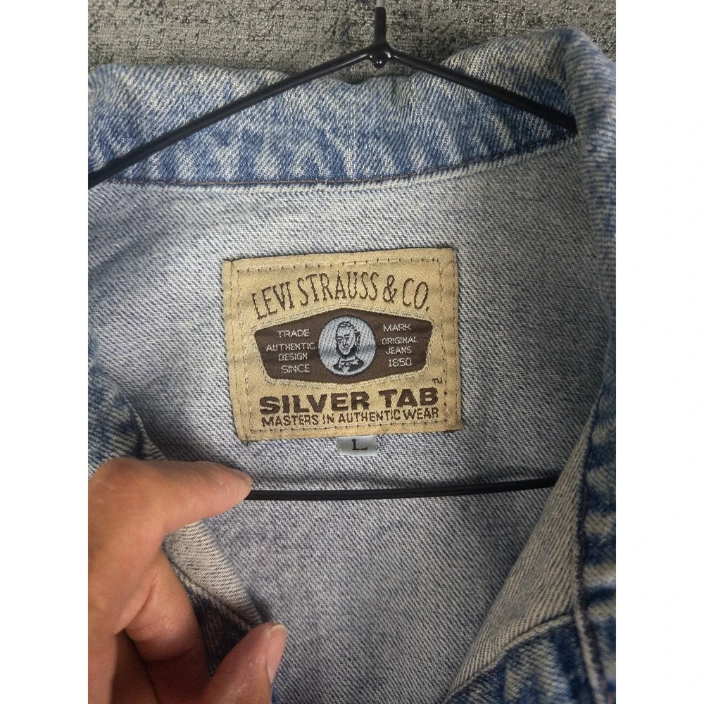 80s/90s VTG Levis Silver Tab Denim Jacket‎ Mens L Light Wash Trucker Back Buckle